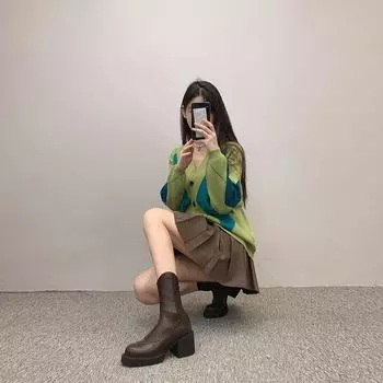 Boots Women s Autumn and Winter 2025 New Black High Heel Short Boots Women s Spring and Autumn Single Boots Thick Heel Skinny Boots ins Martin Boots 35 чёрный