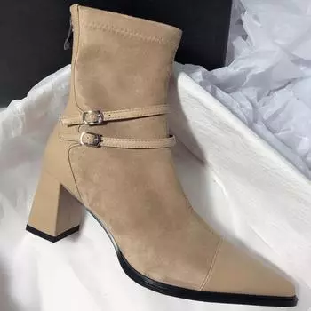 Ботинки женские на высоком каблуке женские короткие ботинки 2024 года трендовая осенне-зимняя женская обувь модные ботильоны джинсовая обувь для женщин 35 абрикосовый