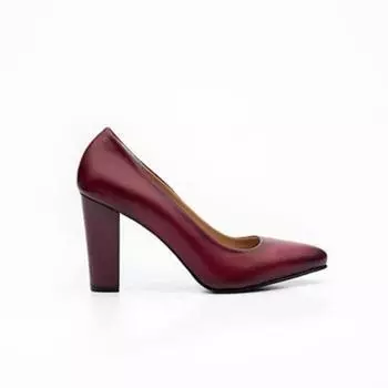 Бордовые красные женские кожаные туфли на каблуке из натуральной кожи
