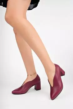 Бордовые женские кожаные туфли на каблуке из натуральной кожи