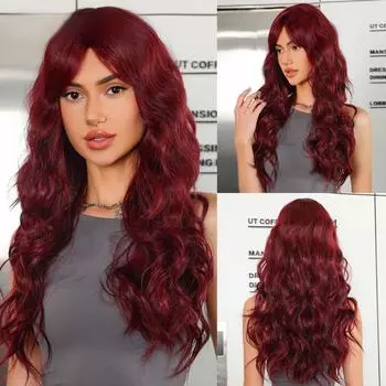 Бордовый цвет Полная Голова Типа Девичья Группа Cos Большая Волна Стиль Модные Натуральные Парики 1#