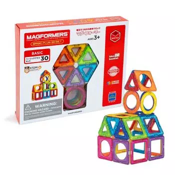 BorneLund MAGFORMERS Basic Plus Set развивающая игрушка для детей 3 лет и MF715015 [30 предметов] Вверх, Магнит, Блок,