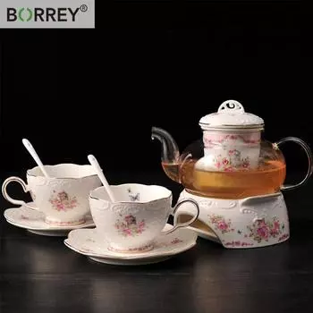 BORREY керамический чайный горшок с цветением вишни, чашка с ситечком и подсвечником, набор блюдцев, стеклянный кофейник, набор чайников Teapot Set