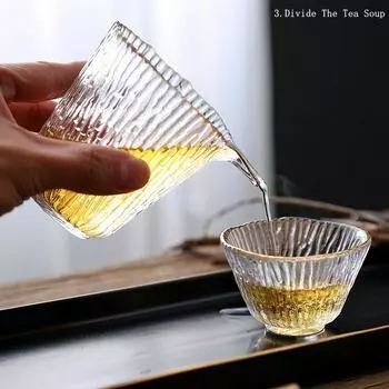 BORREY Китайский стеклянный окрашенный золотой чайный сервиз кунг-фу, термостойкий утолщенный чехол для чашки, чаша для этикета, чайный набор, 10 компл., подарочная упаковка Transparent 9pcs