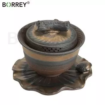 BORREY Пуэр Гайвань, японский стиль, нож для прыжков, чайник, чашка, чайный сервиз кунг-фу, железная глазурь, чайная чаша, керамическая посуда, гайвань, ремесло Style 2 Gaiwan 170ML