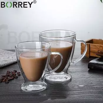 BORREY стеклянная кружка с двойными стенками, боросиликатная термостойкая чашка для чая, молока, лимонного сока, кофе, воды, стакан, кружка для капучино, латте 300ml cup(1pcs)