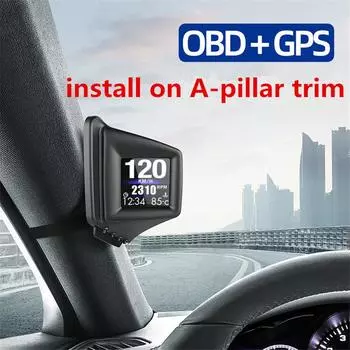 Бортовой HUD-компьютер с двойной системой OBD+GPS 2 в 1 для автомобилей, скорость двигателя и об/мин на лобовом стекле