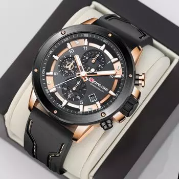 BORUSE Классические деловые мужские часы Кварцевые часы Pointer Кварцевые мужские часы Светящиеся в темноте Мужские часы с силиконовым ремешком для мужчин чёрный