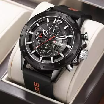 BORUSE Мужские кварцевые часы с большим циферблатом Мужские часы в форме компаса Мужские часы Классические деловые часы Светящийся календарь Круглые мужские часы Силиконовый ремешок синий