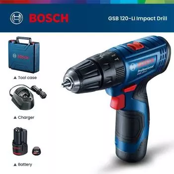 Bosch GSB 120-LI Беспроводная электрическая дрель, 12 В, литий-ионный аккумулятор, 2 скорости, беспроводная ударная дрель, 2 аккумулятора для дерева, металла