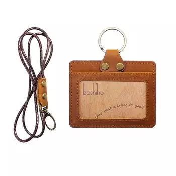 Boshiho ID Card Горизонтальная Подлинная 2 ID Чехол Имя Сотрудник Карты Шея Поставляется с Шеей Для Езды На Работу Или Держатель, Тип, Кожа, Части, Держатель,