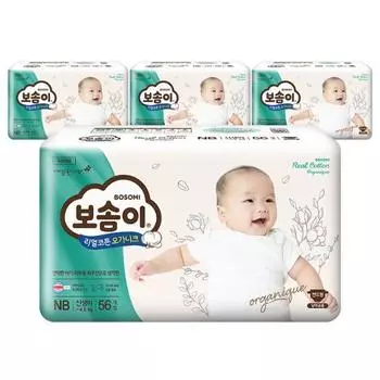Bosomi Real Cotton Organic, упаковка из 4 штук, выберите 1 (Новорожденный/Маленький/Средний/Большой/Очень большой),Корейские детские товары