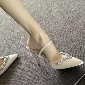 Босоножки Baotou на высоком каблуке, женская обувь, тапочки, летняя одежда, тонкий каблук, стразы, одинарные туфли 2025 года, весна и осень, новинка 35