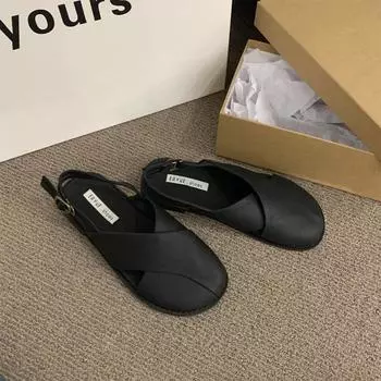 Босоножки Baotou женские 2025 лето новые французский ретро стиль Мори фея повседневные плоские римские туфли тренд 35 чёрный