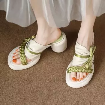 Босоножки Bow Drag женские летние новые с круглым носком шлепанцы модные на платформе толстые каблуки 35 чёрный