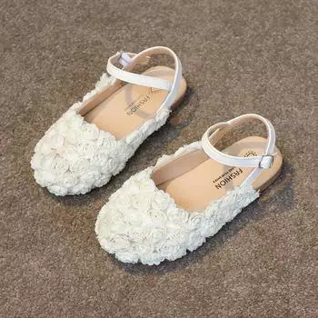 Босоножки для девочек, детские туфли принцессы с цветами, модные простые летние детские туфли Мэри Джейн на плоской подошве для вечеринки, свадьбы 23 бежевый