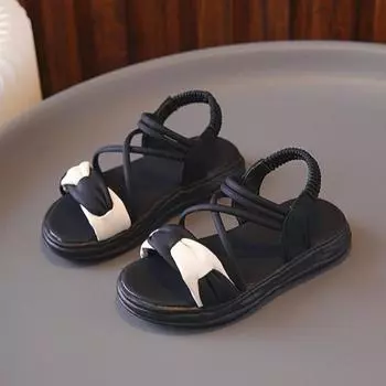 Босоножки для девочек Летние Мягкая подошва Открытый носок Туфли принцессы Дети среднего возраста и Девочки Спортивные Студенческие Пляжные туфли 26 чёрный
