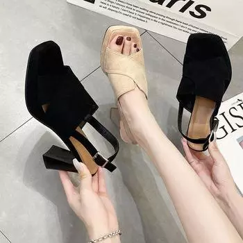 Босоножки Fairy Wind на толстом каблуке с круглым носком и открытым носком, женские, весна-лето 2025 г., односложная пряжка с универсальным нишевым взрывом 34