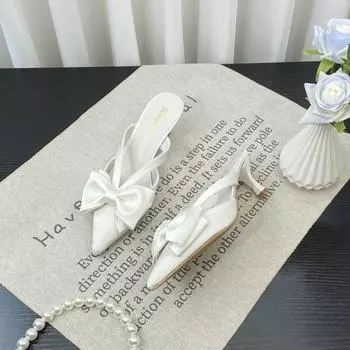 Босоножки Fairy Wind розового цвета, весна-лето 2024 г., французский бант с заостренным носком, высокий каблук, тапочки-полуторки 35 розовый