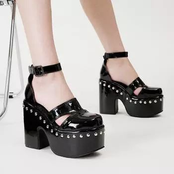 Босоножки-гладиаторы на высоком каблуке с вырезом на носке для женщин, размеры 34-43, женские сандалии на платформе 34 чёрный