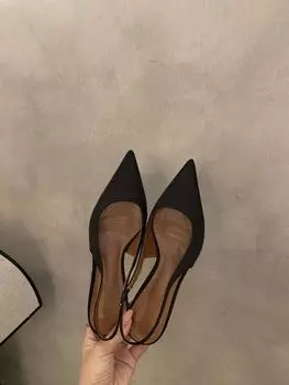 Босоножки-мешки на высоком каблуке, туфли-феи, новинка лета 2025 года, леопардовый принт, темперамент, нишевая обувь на тонком каблуке с острым носком 35 чёрный