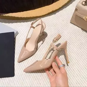 Босоножки-мешки телесного цвета с одним словом женские летние 2024 года с новым острым тонким каблуком не надоели высокие каблуки 35 белый