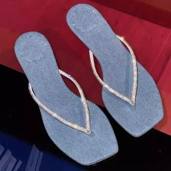 Босоножки на каблуках из денима, женские тапочки, модные туфли на высоком каблуке 2024 года, женская обувь, сексуальные туфли с открытым носком, современные повседневные сандалии для офиса 34