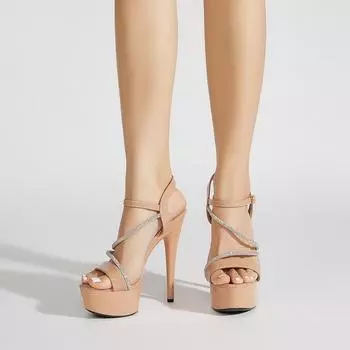 Босоножки на каблуке Женские Кристалл Стразы Каблуки-платформа Пряжка на щиколотке Клубные Танцы на пилоне Женская обувь 35