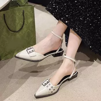 Босоножки на низком каблуке в стиле ретро для женщин, летние босоножки в стиле панк, остроносые туфли на толстом каблуке Мэри Джейн 35 чёрный