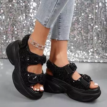 Босоножки на платформе большого размера для женщин 2024 года, летняя одежда, новая мода, универсальные, увеличивающие рост, повседневные спортивные женские туфли 36