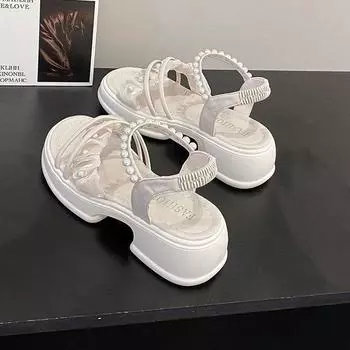 Босоножки на платформе женская летняя одежда 2024 новая модная пляжная обувь женская юбка римские туфли 35 чёрный