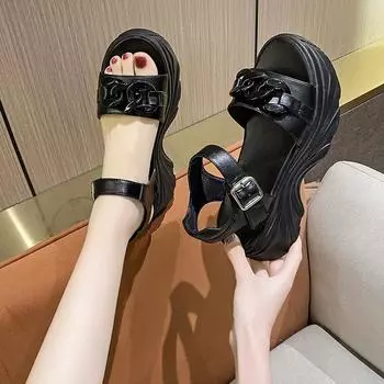 Босоножки на платформе женские летние 2024 новые цепные пляжные сандалии женские повседневные спортивные сандалии на липучках женские 35