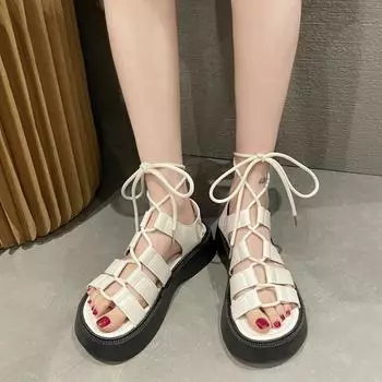 Босоножки на платформе женские летние новые римские туфли французский нишевый дизайн интернет знаменитости в трендовой обуви 35 чёрный