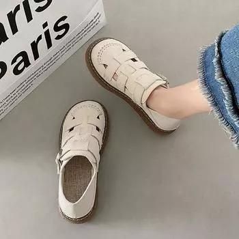 Босоножки на платформе женские новые летние простые белые туфли в стиле ретро 35 бежевый