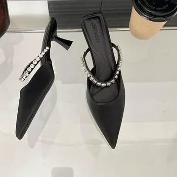 Босоножки на шпильках Весна Новые остроносые неглубокие горлышки Crystal Word с противоскользящим покрытием Износостойкие тапочки на высоком каблуке 35