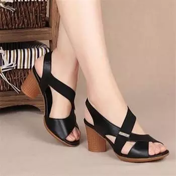 Босоножки на среднем каблуке женские летние Fish Mouth Set Feet Туфли на высоком толстом каблуке 35 чёрный