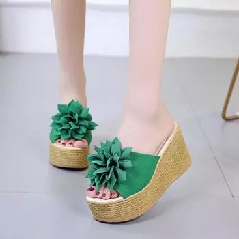 Босоножки на танкетке для женщин 2024 года, летние шлепанцы из искусственной кожи на платформе, легкие женские сандалии zapatos mujer 34 чёрный