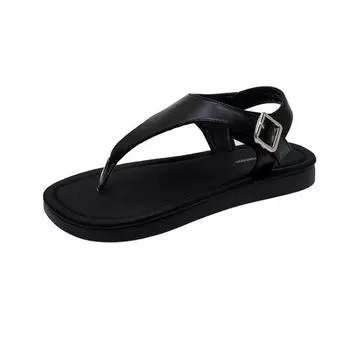 Босоножки на танкетке с круглой пряжкой, летняя новинка, простая пляжная обувь, женские модные туфли на плоской подошве 35