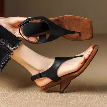 Босоножки на танкетке с застежкой-носком, женская обувь Coplay, женская новинка 2024 года, римские туфли на высоком каблуке, шлепанцы, дизайнерская женская обувь Niche 35 бежевый