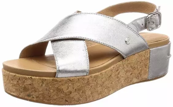 Босоножки на танкетке Shoshana Metallic Silver 25 см [UGG] Женские серебряный