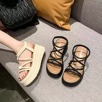 Босоножки на танкетке женская верхняя одежда лето 2024 новинка интернет знаменитость маленький мужчина увеличение роста мода нескользящая римская обувь студент 40