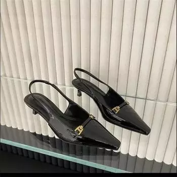 Босоножки на тонком каблуке с заостренным носком, металлической пряжкой, высокие каблуки и неглубокие туфли-лодочки 35