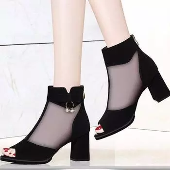 Босоножки на высоком каблуке 7 см для женщин. Новая женская обувь. Сандалии с открытым носком в сетку для женщин. Водонепроницаемые женские туфли на толстом каблуке на платформе. 35