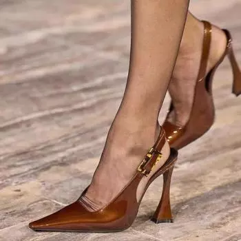 Босоножки Park Caiying rose bag head женские весна 2024 новые заостренные задники пустые одинарные туфли лакированная кожа тонкий каблук сексуальные высокие каблуки 35