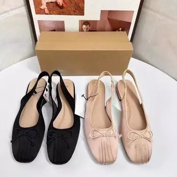 Босоножки с бантами, плоским дном, квадратным носком, плиссированные, с лентами для женщин 35 чёрный