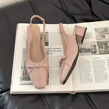 Босоножки с бантом и закрытым носком на высоком каблуке, женские летние туфли для улицы на толстом каблуке, вечерние туфли на квадратном каблуке, одинарные туфли 35