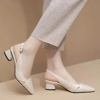 Босоножки с острым носком для женщин на толстом каблуке во французском стиле и высокие каблуки в стиле ретро для женщин 35 белый