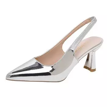 Босоножки с острым носком на тонком каблуке 2025 года, корейская версия, лето, новые женские босоножки с эластичной резинкой большого размера на высоком каблуке для женщин 35 серебряный