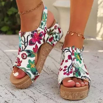 Босоножки с пайетками на покатом каблуке Женская обувь в европейском и американском стиле Легкие босоножки с покатым каблуком, увеличивающие рост 36 серебряный