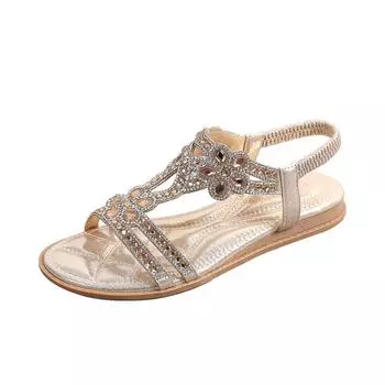 Босоножки Yasrun Bohemian Rhinestone Flat Sandals - Удобная женская летняя обувь 43 белый